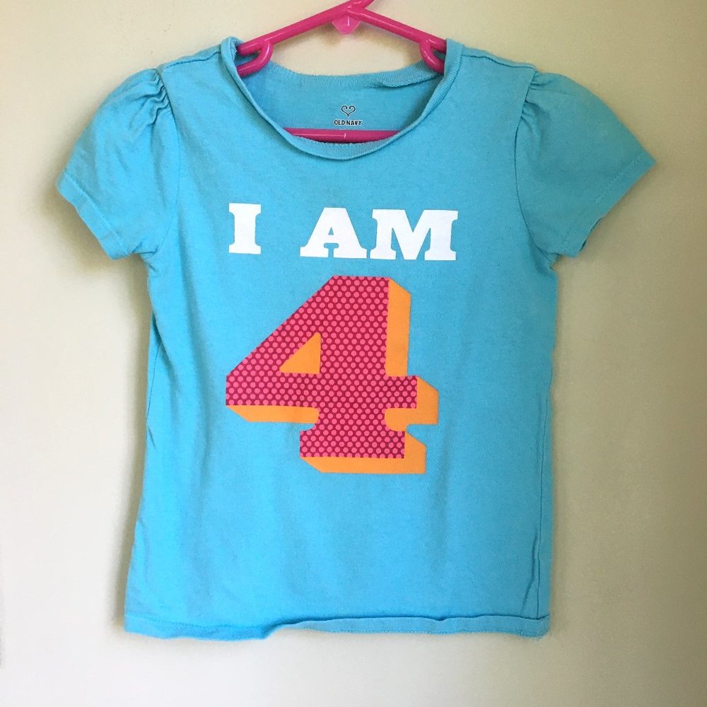 Old Navy "I AM 4" T-shirt, Aquamarine, Size 4T